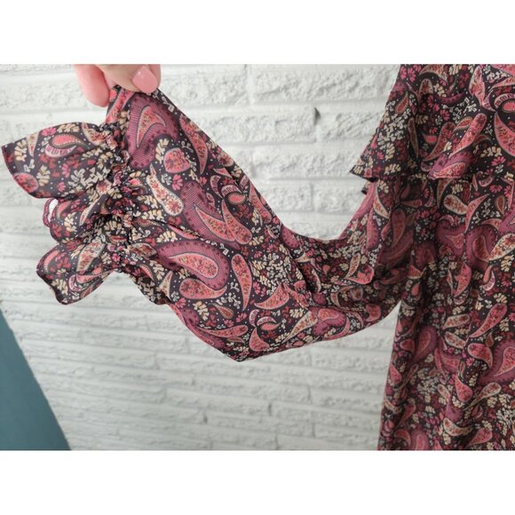 Evans Womens Shirt 26 Plus Long Sleeve Ruffle Button Burgundy PAI61E - Picture 5 of 10